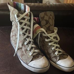 Coach Brown and White High-Top Sneakers